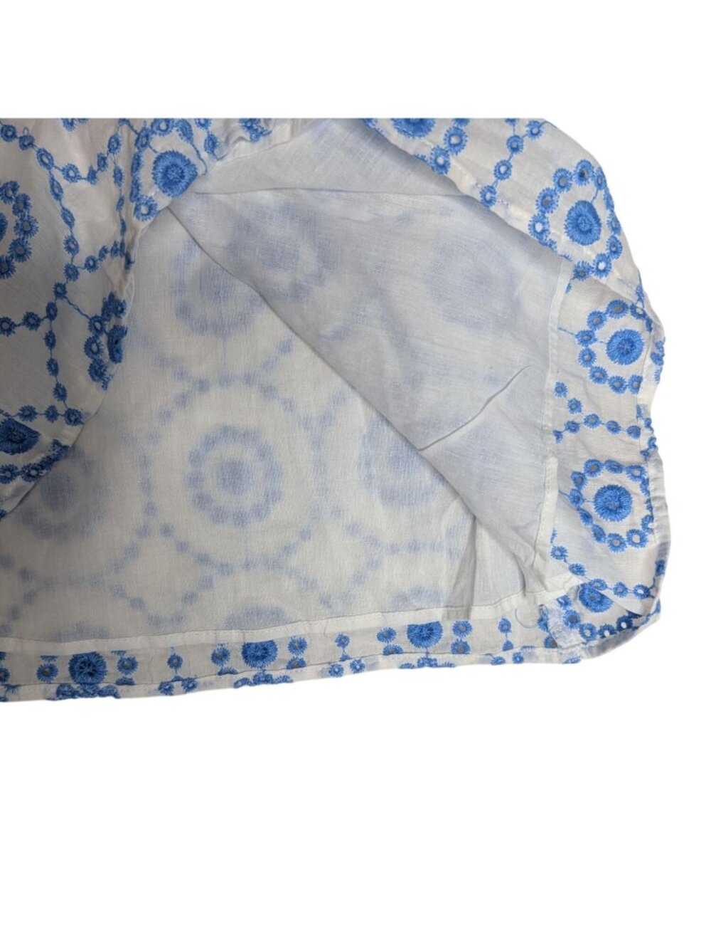 SAIL TO SABLE Blue & White Embroidered Eyelet Puff Short Sleeve Babydoll Top - S - Picture 10 of 15